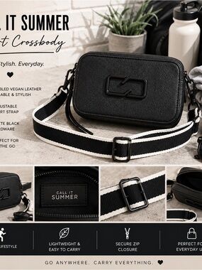 Call It Spring Black Crossbody Camera Bag with Logo Accent